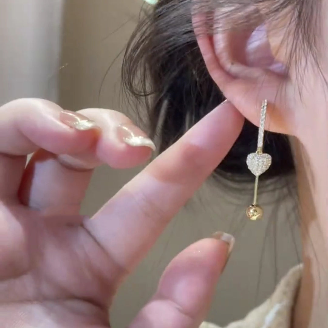Affordable Luxury Heart-Shaped Tassel Earrings, Sparkling Paved Diamond Earrings for Women