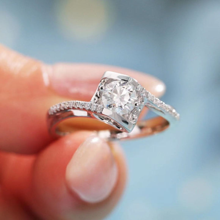 Open Twisted Band Diamond Ring, Elegant Solitaire Promise Engagement Ring