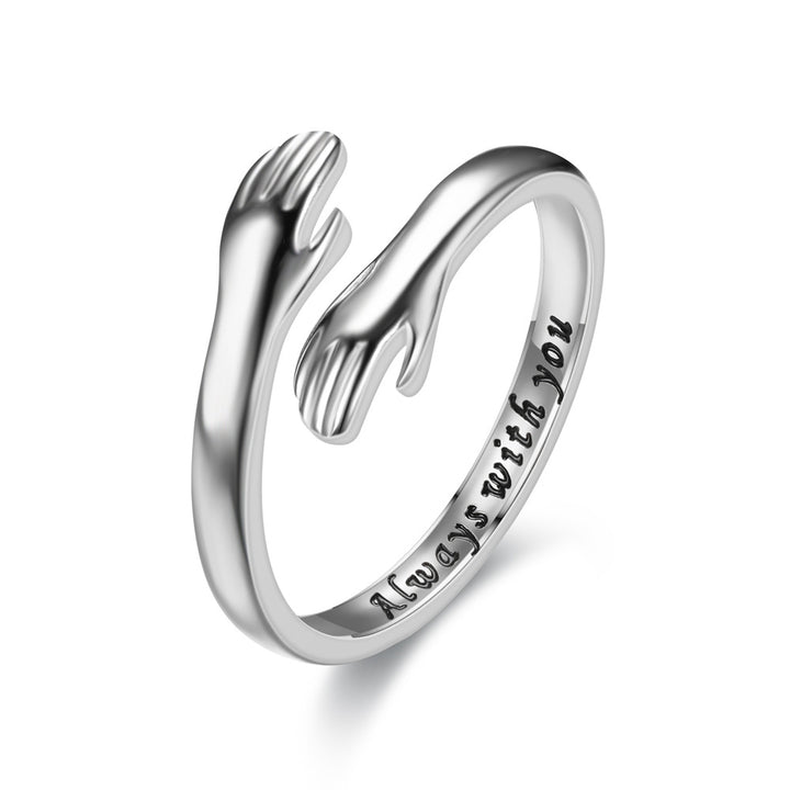Hug Open Adjustable Couple Ring Set, Engraved Love Message Rings, Sweet Gift for Lovers