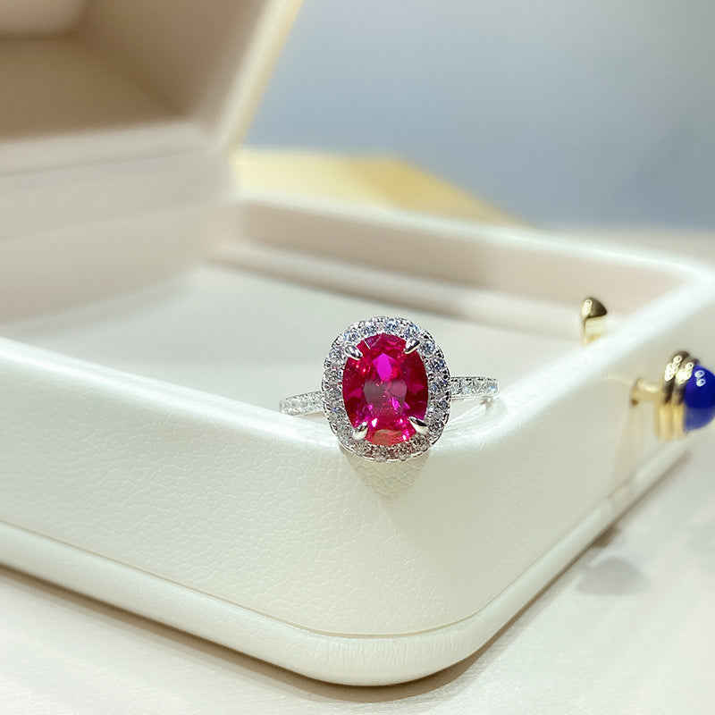 Oval Cut Gemstone Halo Ring, Elegant Red Stone Statement Ring, Timeless Jewelry for Women