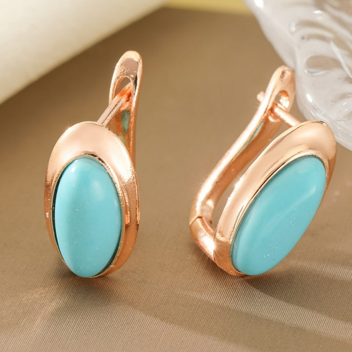 Oval Turquoise Gemstone Hoop Earrings, Classic Oval Stone Huggie Earrings for Women