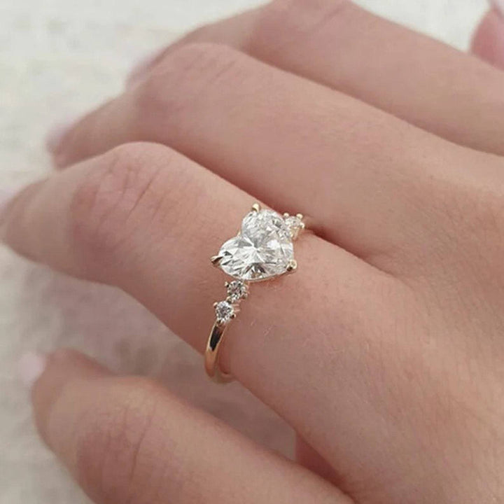 Heart Cut Diamond Solitaire Ring, Romantic Love Statement Ring with Side Accent Diamonds for Women