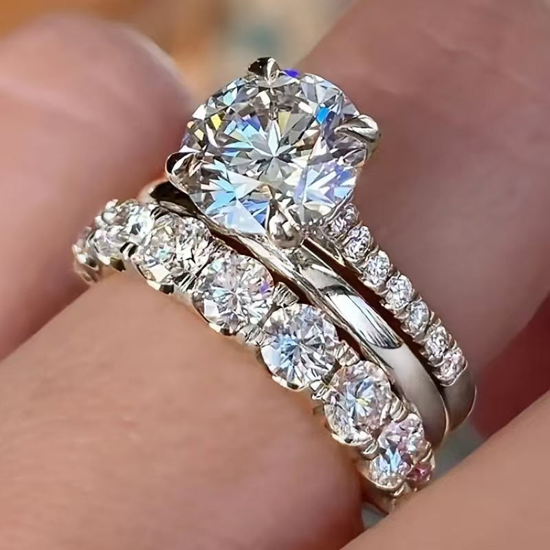 4-Prong Round Diamond Bridal Stack Ring Set, Solitaire & Graduated Wedding Band Kit