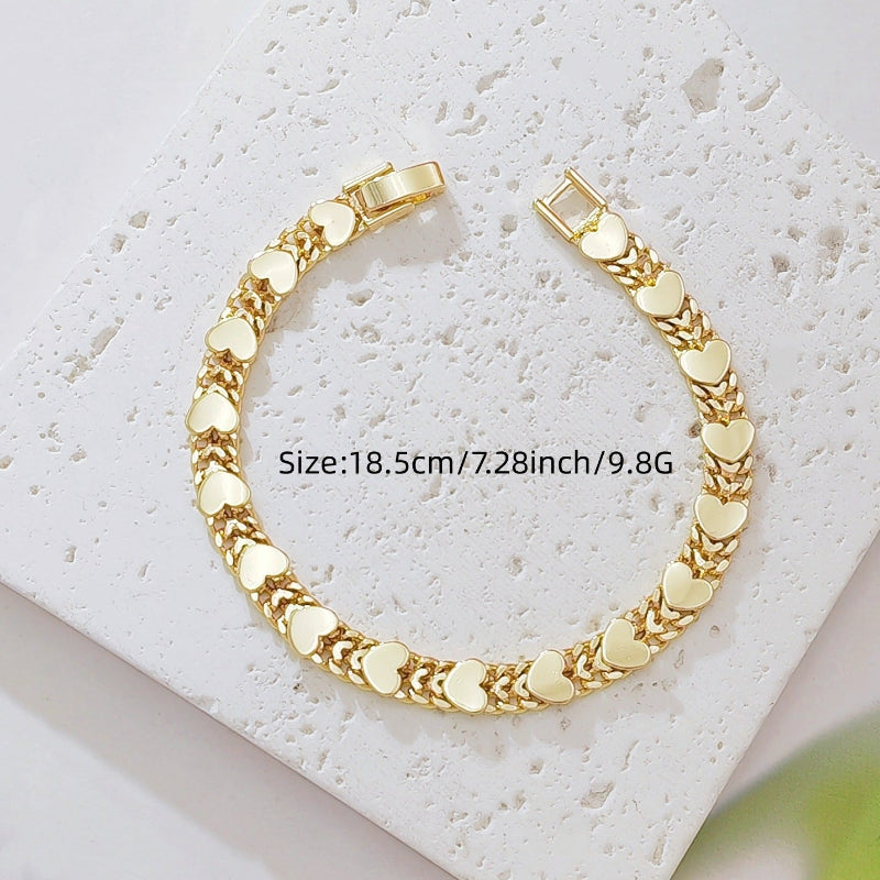 Polished Heart Link Chain Bracelet, Gold Tone Women’s Fashion Bracelet