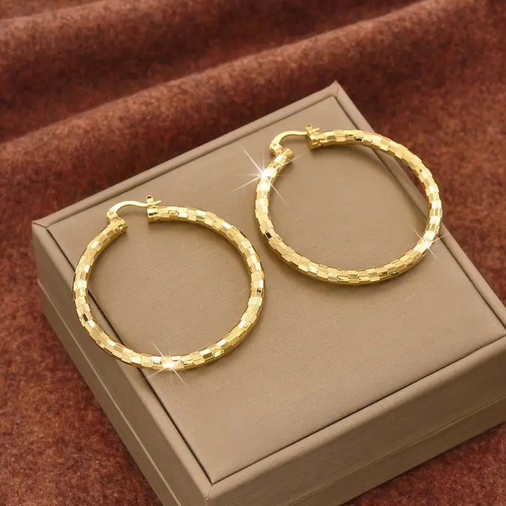 S925 &amp; 14K‑Tone Textured Hoop Earrings, Minimalist, High-End Circular Earrings