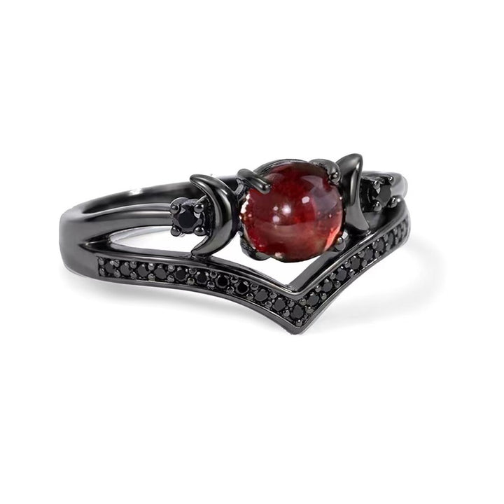 Vintage-Style Round Gem Adjustable Statement Ring, Openwork Gothic Ring for Women