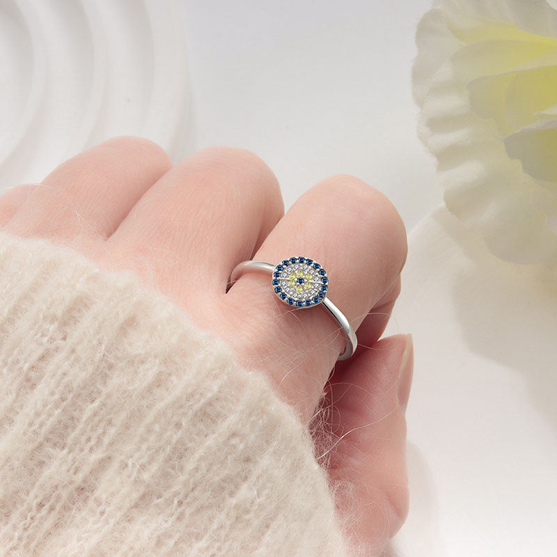 Evil Eye Paved Diamond Stackable Ring, Versatile Blue Eye Ring For Women