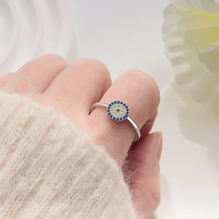 Evil Eye Paved Diamond Stackable Ring, Versatile Blue Eye Ring For Women
