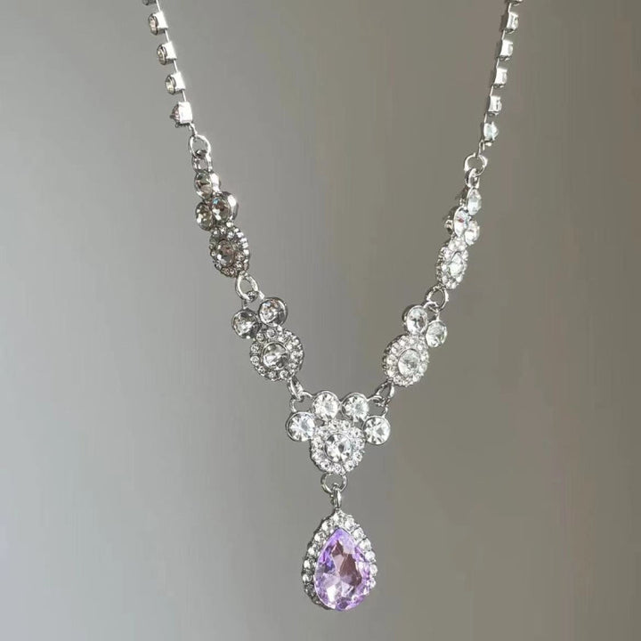 V-Shaped Floral Teardrop Diamonds Necklace, Dainty Wedding Diamond Pendant Chain