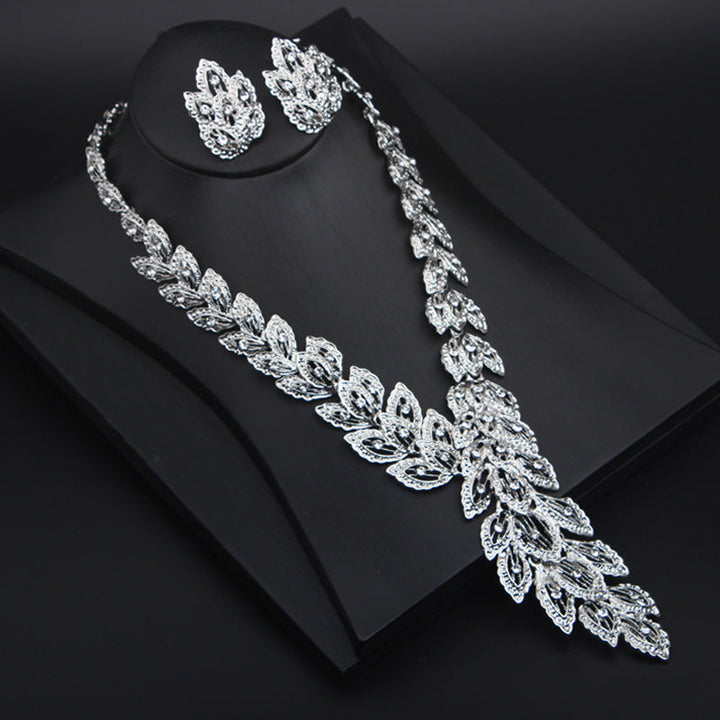 Vintage Leaf Diamond Bridal Jewelry Set, Formal Wedding Statement Accessory Kit
