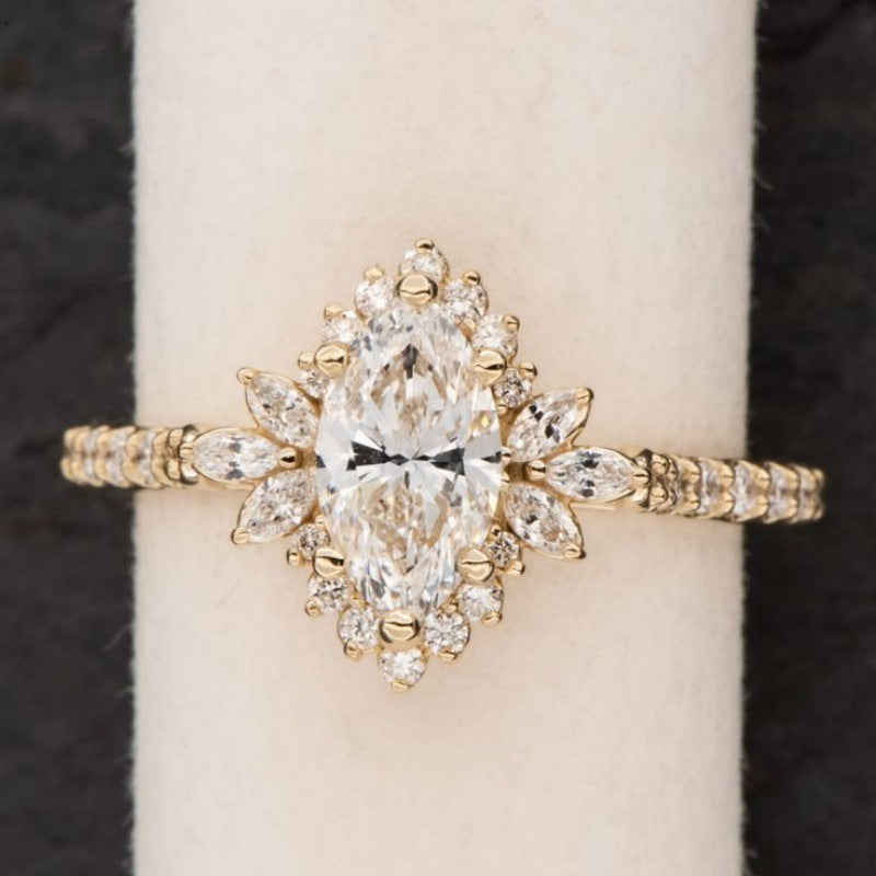 Luxurious marquise-cut diamond ring; elegant women&