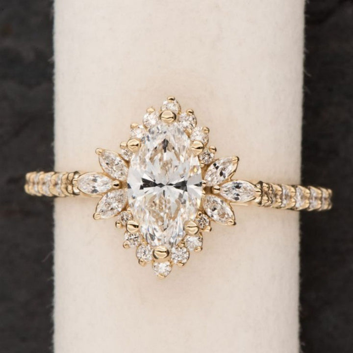 Luxurious marquise-cut diamond ring; elegant women&
