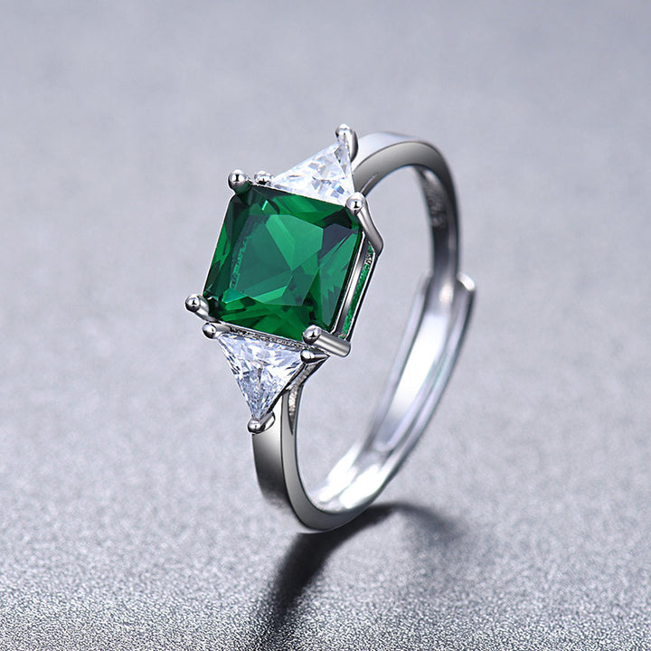 Three Stone Square Cut Adjustable Open Ring, Vibrant Colored Gemstone Statement Ring