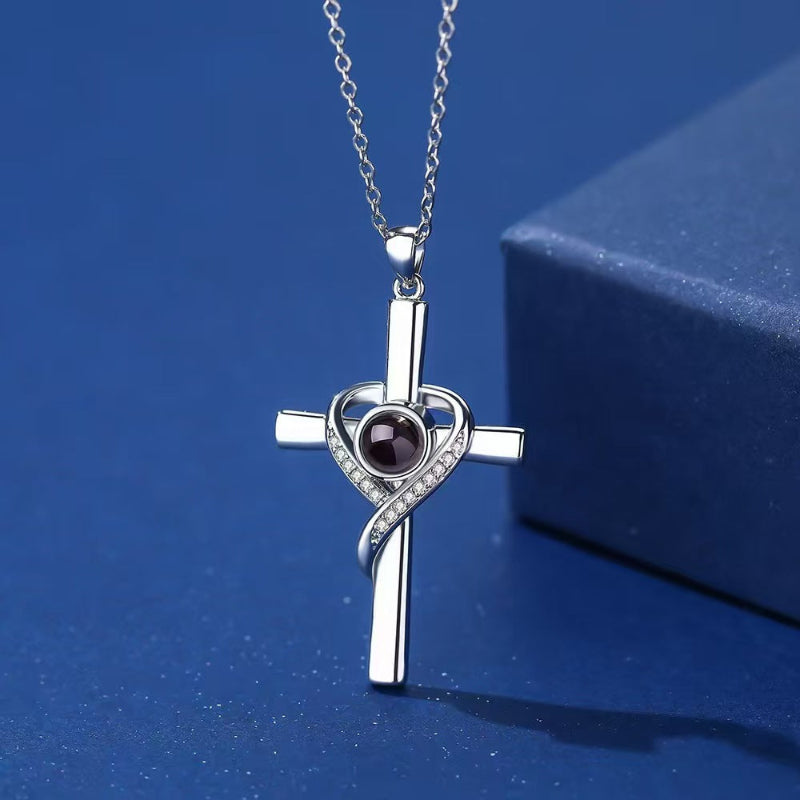 Infinity Heart Wrapped Cross Gem Pendant Necklace, Faith Love Religious Sentimental Women’s Collarbone