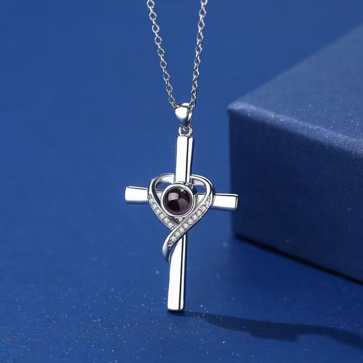 Infinity Heart Wrapped Cross Gem Pendant Necklace, Faith Love Religious Sentimental Women’s Collarbone