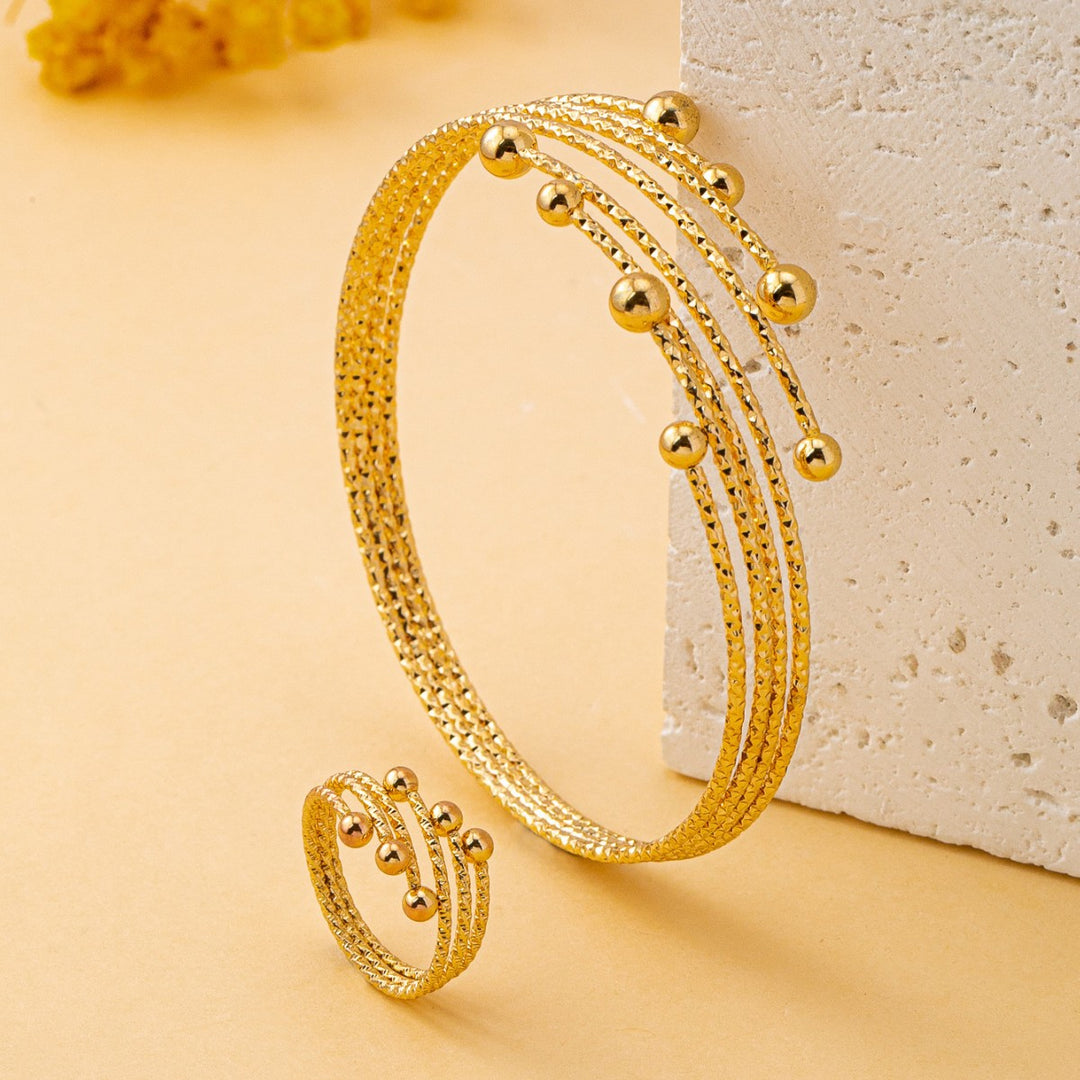 Multi Layer Beaded Bangle &amp; Open Ring Jewelry Set, Stackable Wrap Bracelet Ring Kit for Women