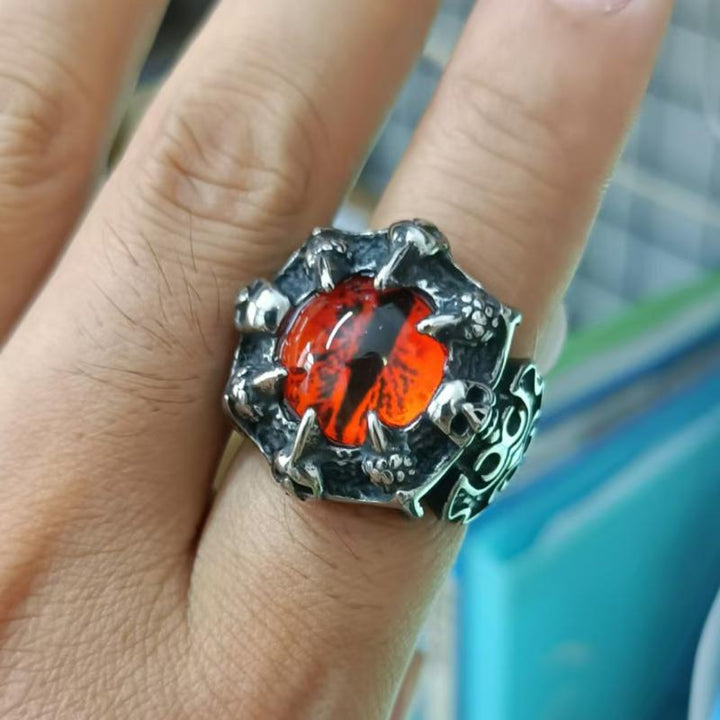 Gothic Dragon Eye Statement Ring, Vintage Claw Skull Design Biker Ring for Men Punk Jewelry