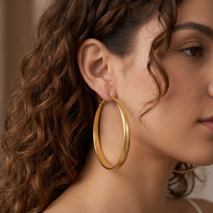 Polished Large S925 Silver Hoop Earrings, 2 Tone Minimalist Statement Ear Jewelry
