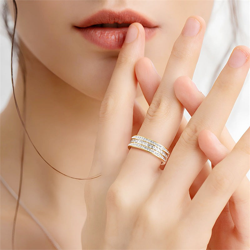 S925 &amp; 14K Multi‑Row Diamond Couple Ring, Perfect Gift For Lovers &amp; Anniversaries