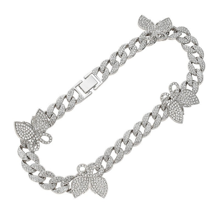 Sparkling Diamond Cuban Necklace, Sweet and Cool Butterfly Jewelry, Bip-Hop Cuban Necklace