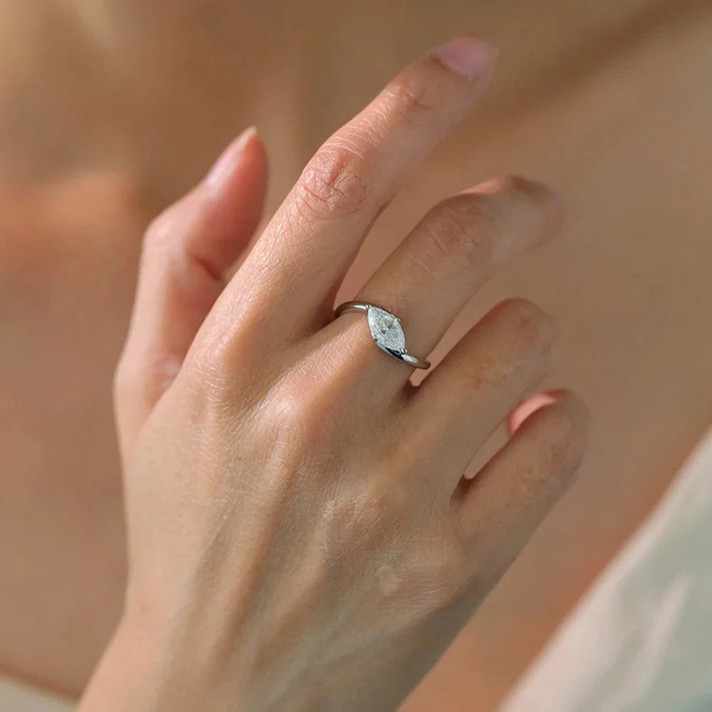 French Style Marquise Cut Diamond Ring, Twisted Band Design, Elegant Statement Ring for Women