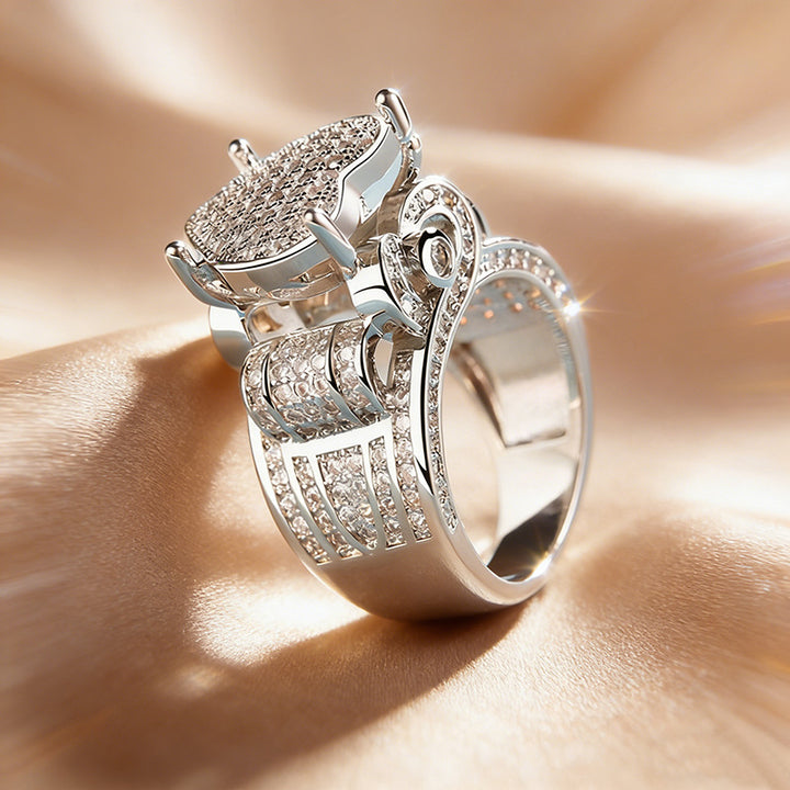 Micro-setting Diamond Heart Split Shank Statement Ring, Bold Luxury Romantic Fine Jewelry