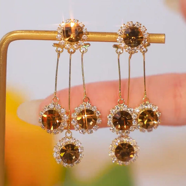 Two-way Diamond Tassel Earrings (Silver Needles), Gold‑Tone Tiered Drop Earrings