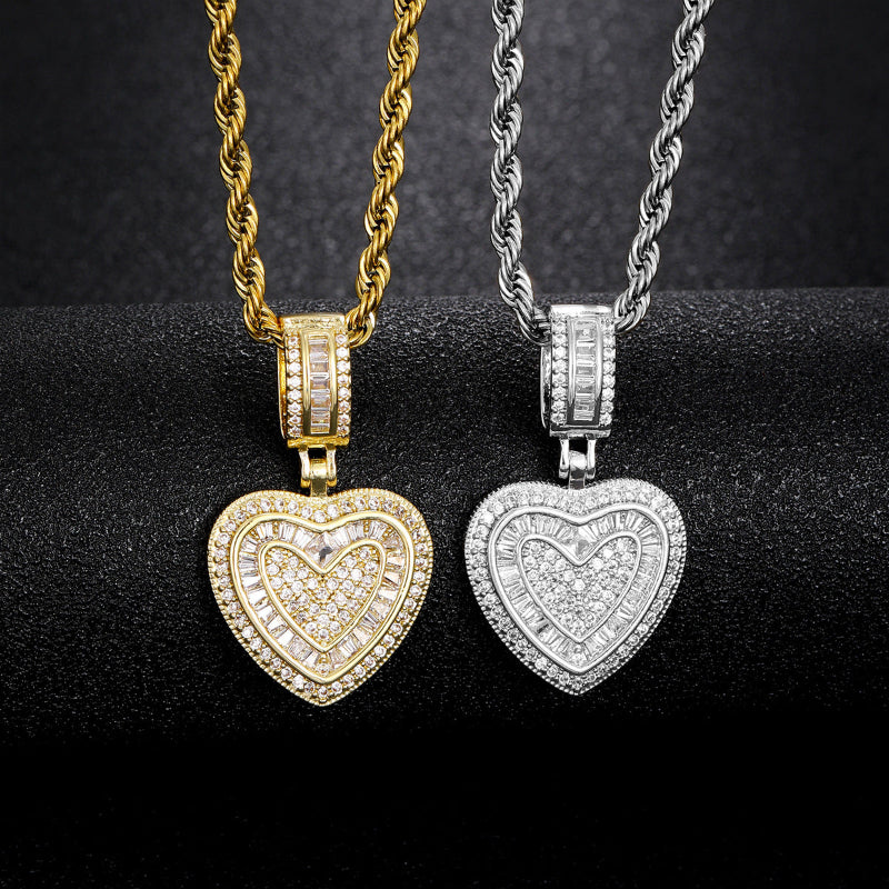 Layered Heart‑Shaped Diamond Pendant Necklace, Rope Chain Two‑Tone Jewelry