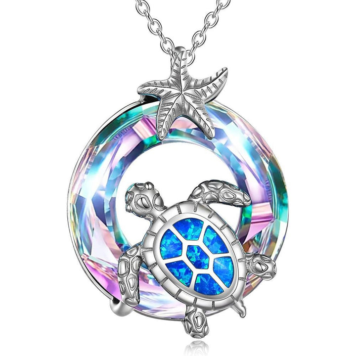 S925 Silver Colorful Gemstone Sea Turtle Pendant Necklace, Ideal Gift Choice