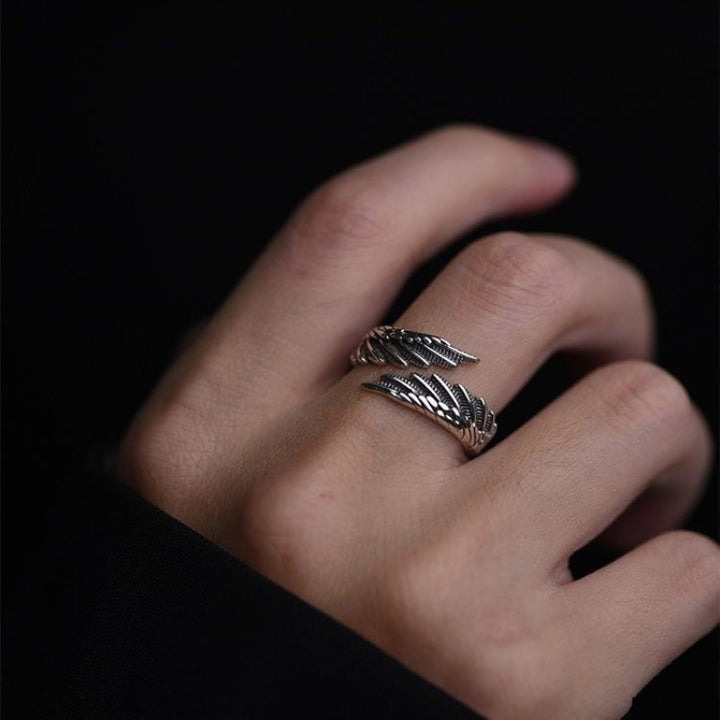 Retro Angel Wings Ring, Trendy and Unique Open Ring for Men