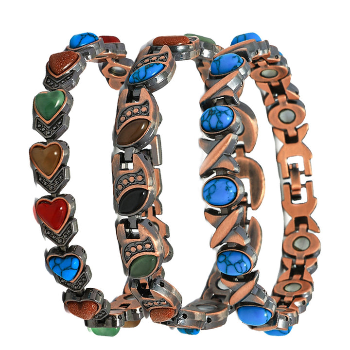 Vintage Inlaid Stone Link Bracelet, Retro Hand Chain for Women, Boho Statement Wrist Jewelry