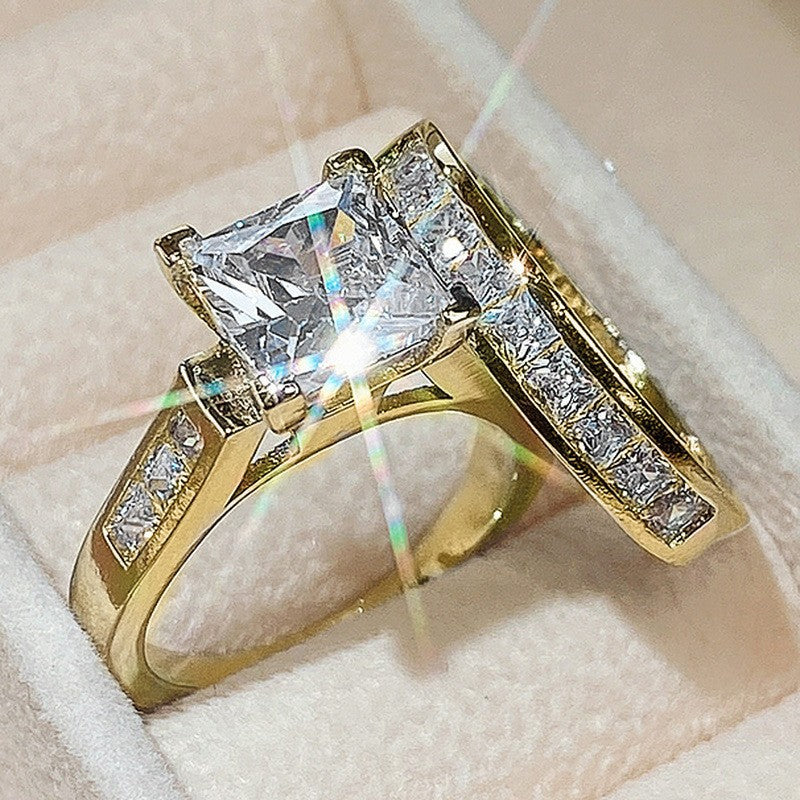 Princess‑Cut Diamond Two‑Piece Wedding Ring Set, 2‑Tone Available