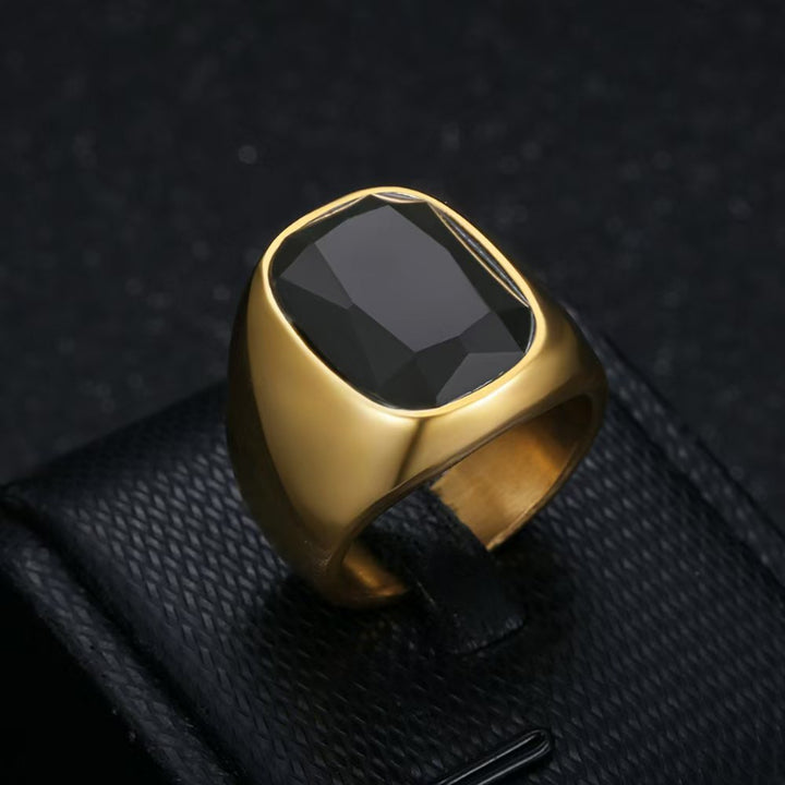 Vintage Gold‑Tone Signet Ring, Large Cushion‑Cut Gemstone Statement Ring For Men