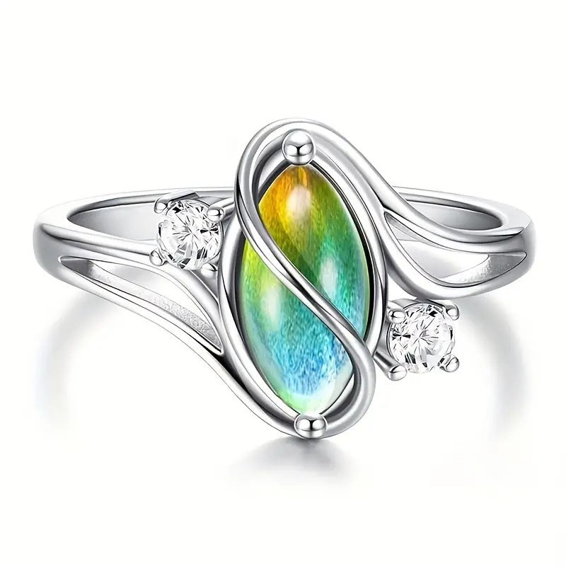 Twisted Wire Marquise Gemstone With Accent Diamond Ring, Thermochromic Ring