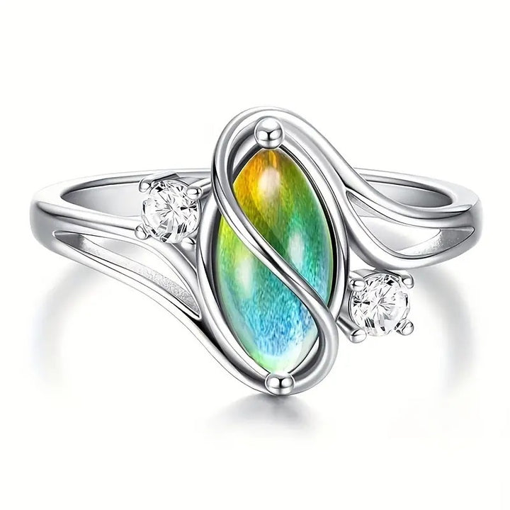 Twisted Wire Marquise Gemstone With Accent Diamond Ring, Thermochromic Ring