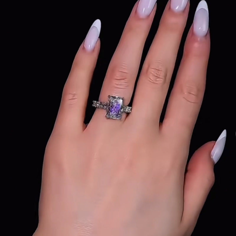 Radiant Cut Diamond‑Style Halo Ring, Full Pave Band Women Statement Promise Ring