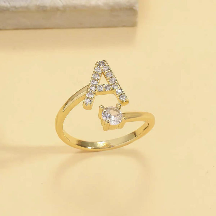 26 Letters Pave Initial Open Ring, Dainty Personalized Stackable Signet Ring
