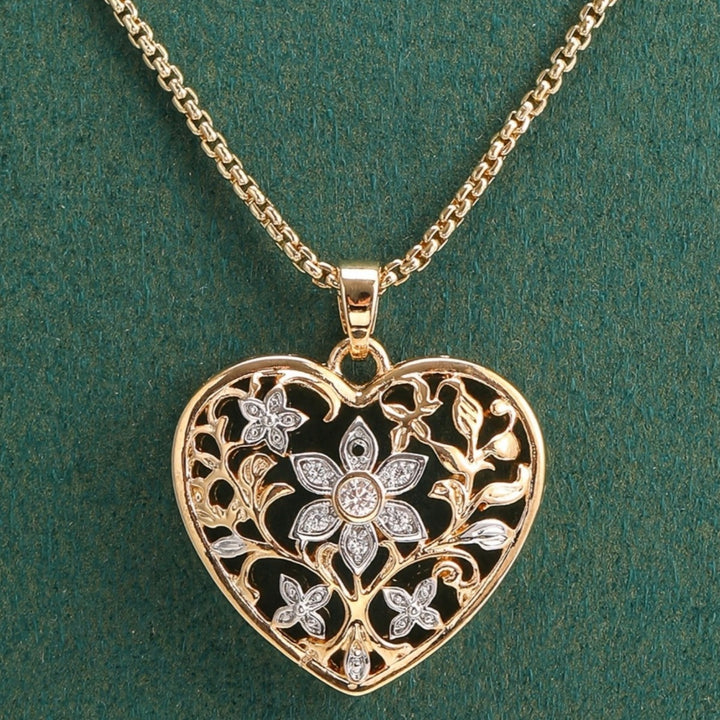14K Gold Openwork Heart Diamond Pendant Necklace, Vintage Floral Filigree Necklace