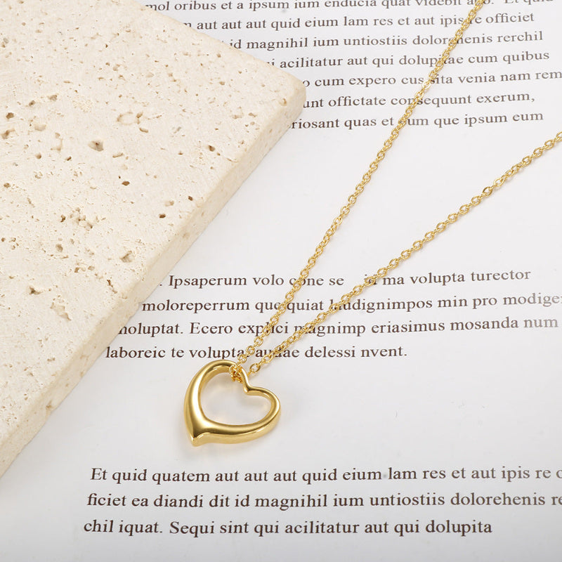 Minimalist Open Heart Pendant Necklace, Dainty Hollow Heart Chain For Women