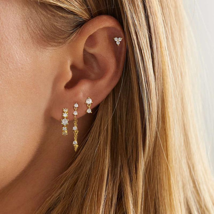 Dainty Stackable Earring Set, Sparkling Multi-diamond Ear Studs &amp; Drop Earrings 4 Pcs for Single Ear