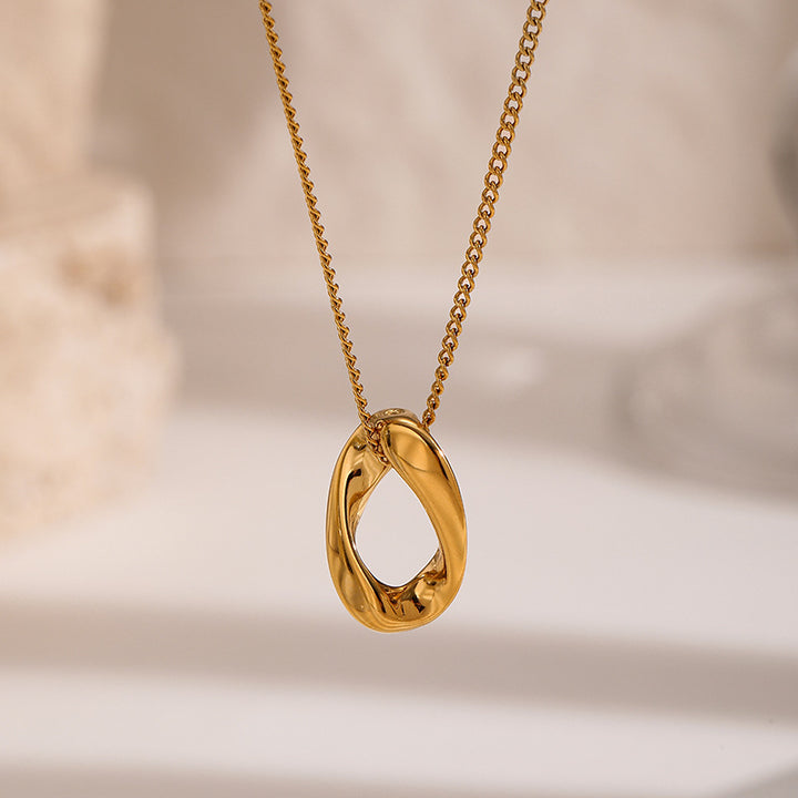 Twisted Hollow Oval Gold Pendant Necklace, Minimal Quiet Luxury Collarbone Chain