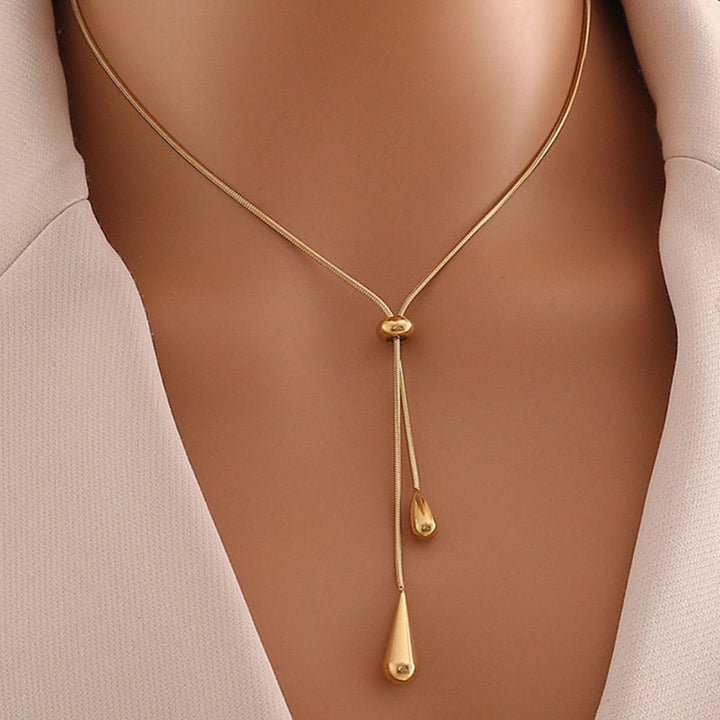 Teardrop Lariat Necklace & Huggie Drop Earring, 18K Gold Silver Minimal Water Drop