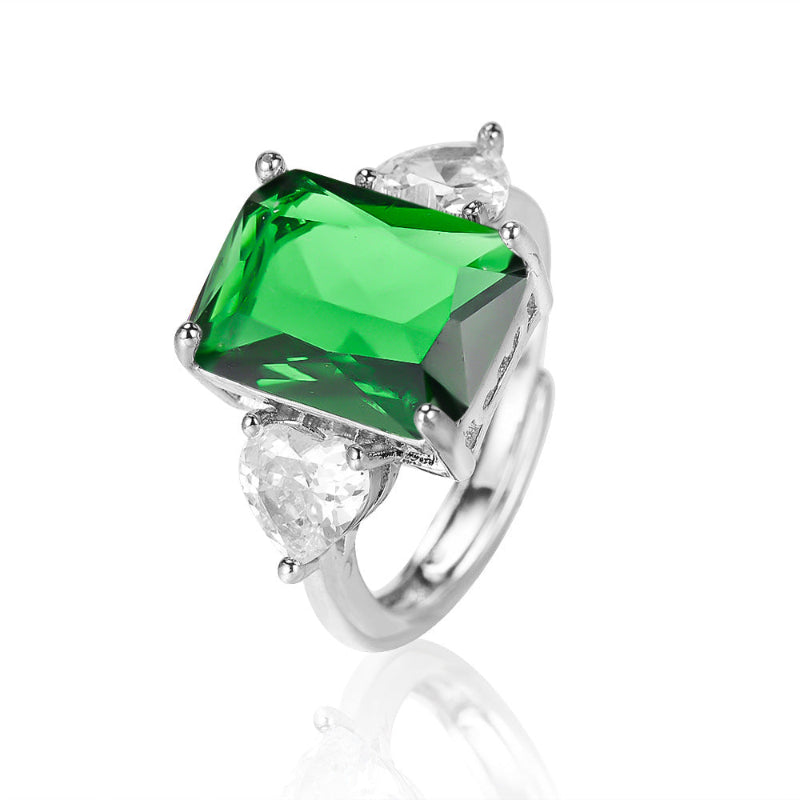 6 Colors Radiant Cut Multicolor Gemstone Open Adjustable Ring, Tone Pear Accent Gem Statement Jewelry
