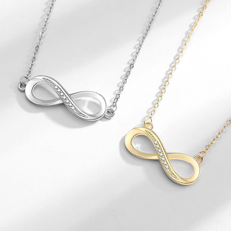Pave Diamond Infinity Symbol Pendant Necklace, Dainty Eternal Love Collarbone Jewelry For Women