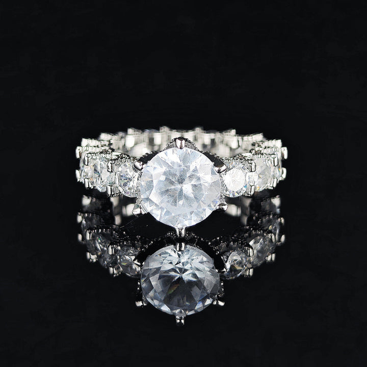 Vintage Ornate Round‑Cut Diamond Statement Ring, Full‑Band Pave Diamond Women Fashion Ring