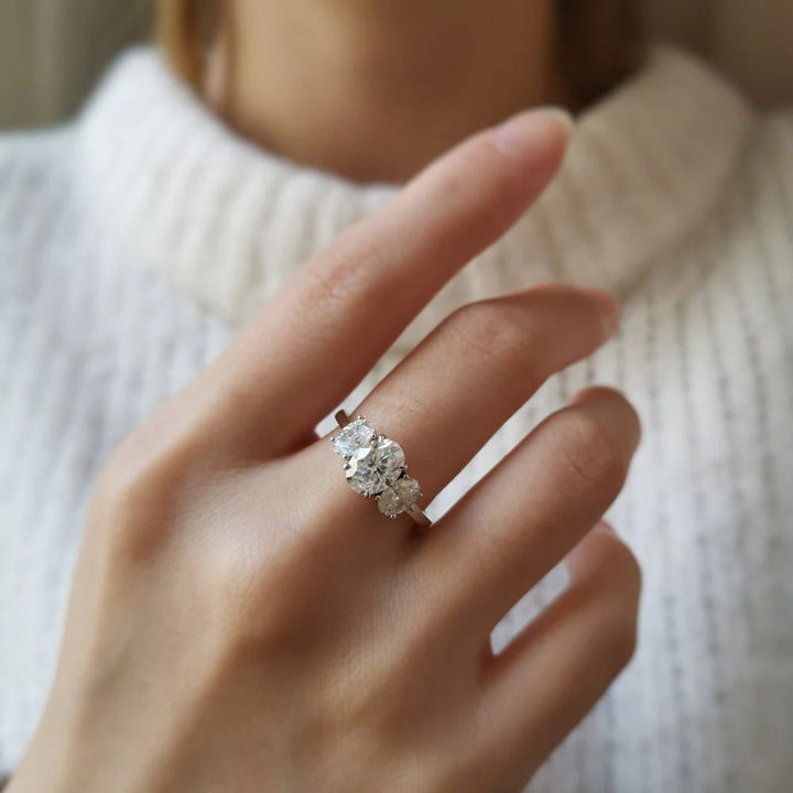 Three Diamonds Oval Cut Ring, Classic Brilliant Sparkle Engagement Promise Ring for Women