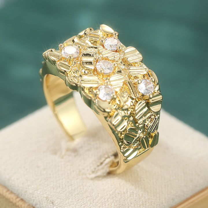 Bohemian style Statement Ring, Bold Chunky Ring with Sparkling Diamonds for Men &amp; Women