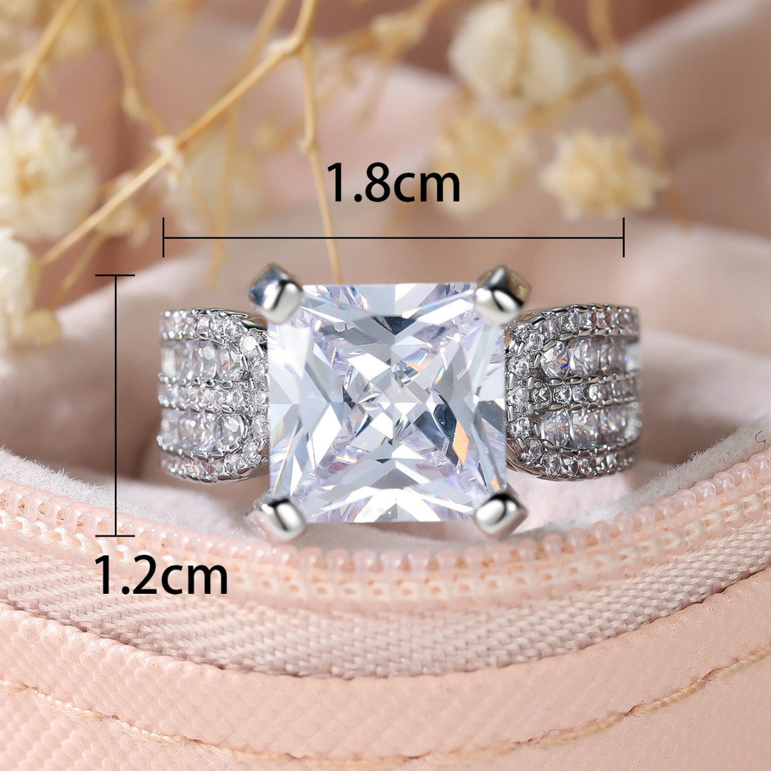 Stunning Square Cut Statement Ring, Elegant Sparkling Diamond Ring for Women