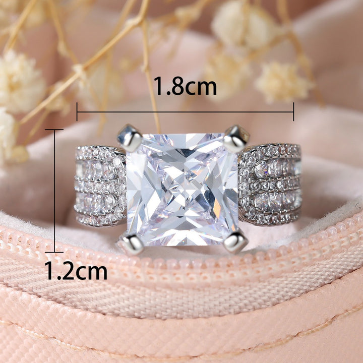 Stunning Square Cut Statement Ring, Elegant Sparkling Diamond Ring for Women
