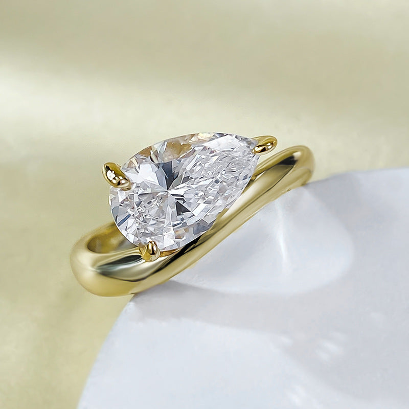 Pear‑Cut Diamond Solitaire Open-Style Adjustable Ring, Sleek Bypass Shank Engagement Promise Ring